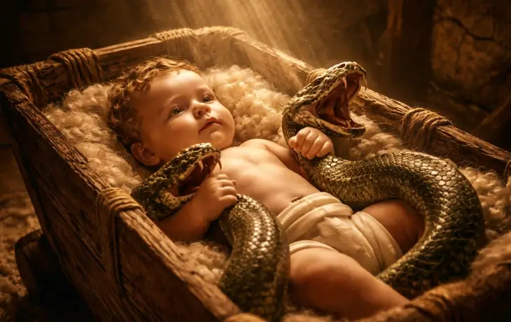 Bebek Herakles’in beşiğinde gönderilen yılanları boğduğu mitolojik sahne